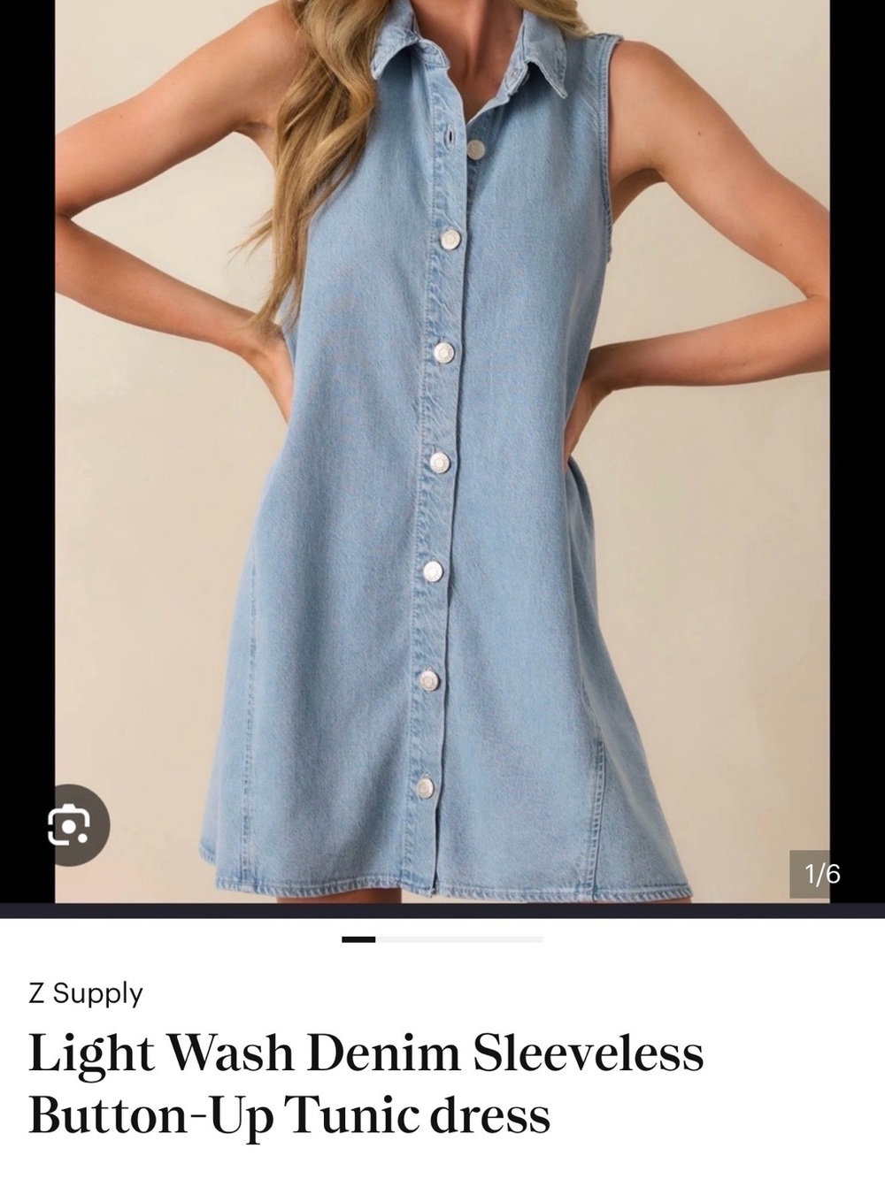 Z Supply Light Wash Denim Sleeveless Button-Up Tunic Dress - Light Blue